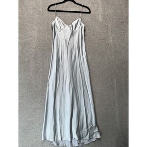 Zara Satin Slip Dress Regular Fit Women M Silver Gray Midi Back Cutout